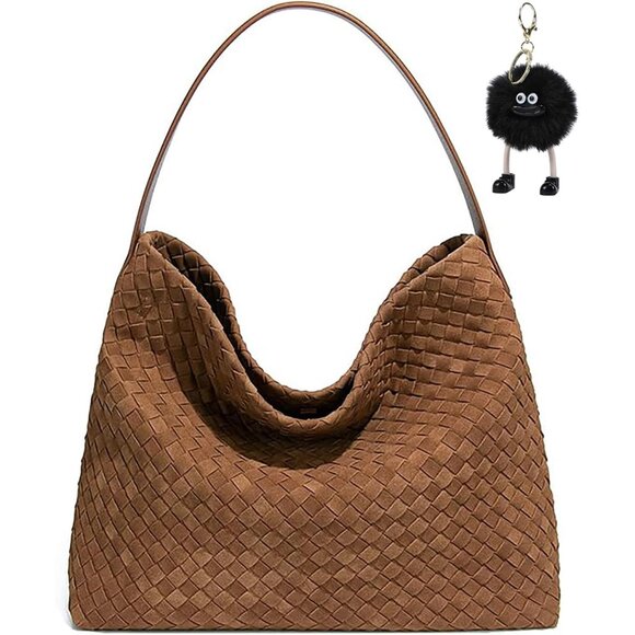 Handbags - Woven Suede Hobo Bag for Women, Fall Woven Purse Slouchy Shoulder Crossbody Bag,